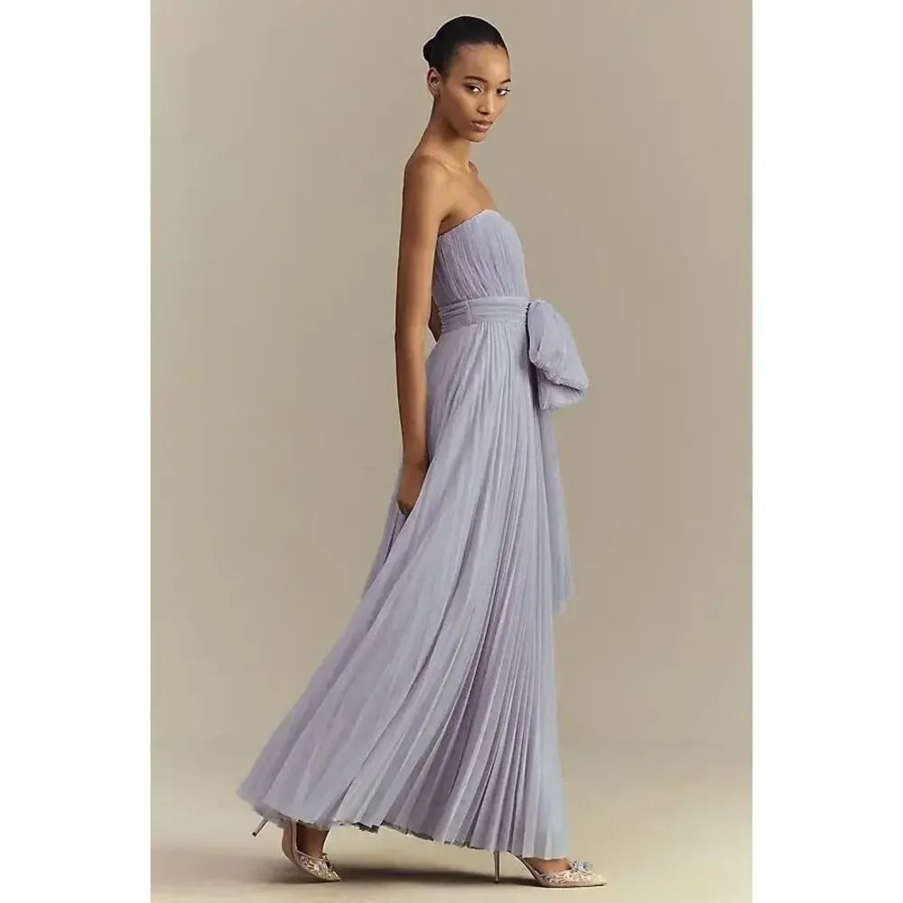 Hutch Cataline Sweetheart Pleated Tulle Bow Midi Dress NWT Size 4 Lavender - Picture 4 of 7